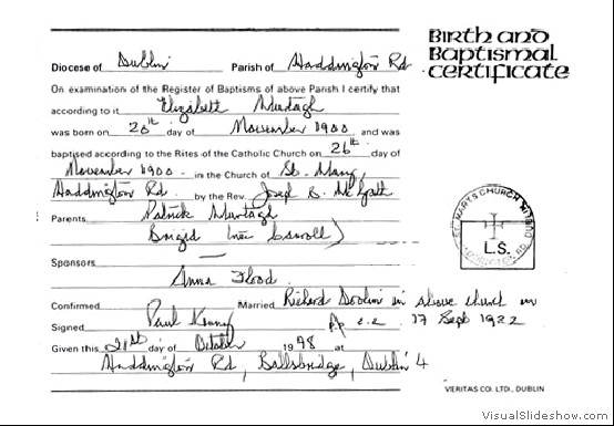 Nanny Doolin's Baptismal Certificate