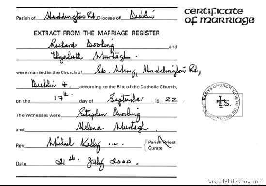 Nanny and Grandad Doolin's Marriage Certificate